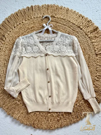 کاردیگان زنانه یقه گیپور فری سایز | وارداتی